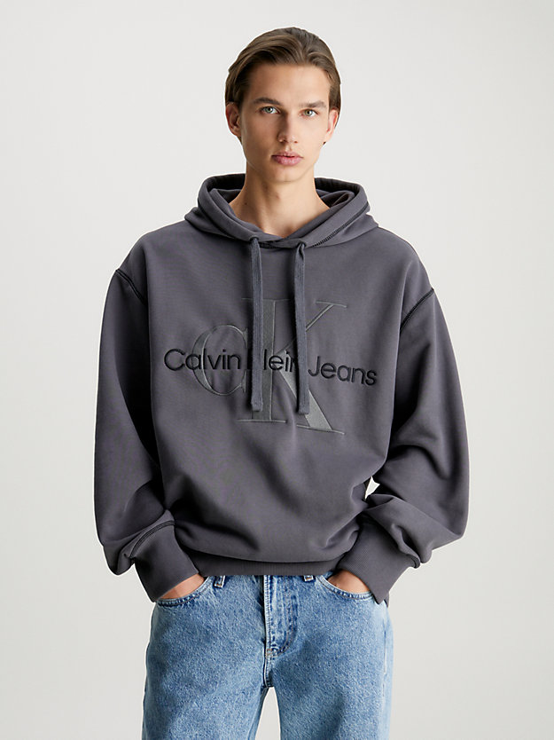 washed black oversized monogram hoodie voor heren - calvin klein jeans