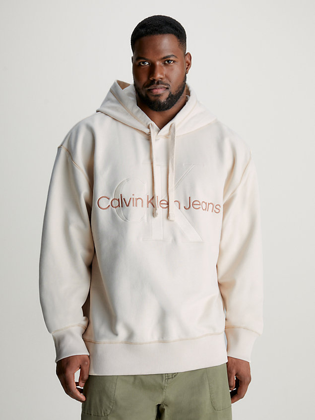 white oversized monogram hoodie for men calvin klein jeans