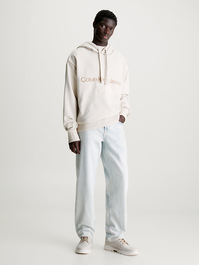 sudadera oversize con capucha y monograma white de hombre calvin klein jeans