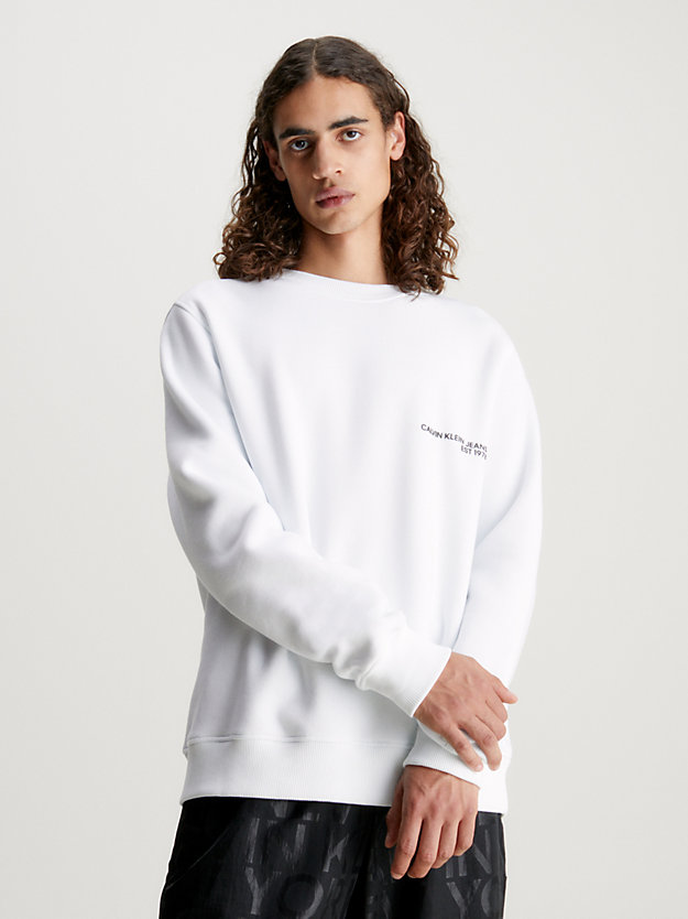 bright white spray print logo sweatshirt for men calvin klein jeans