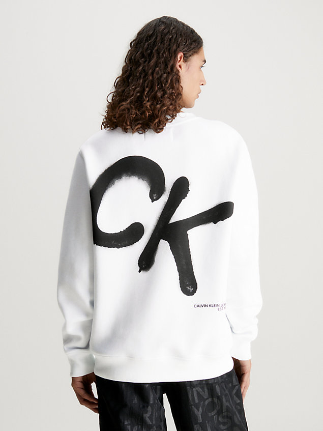 white spray print logo sweatshirt for men calvin klein jeans
