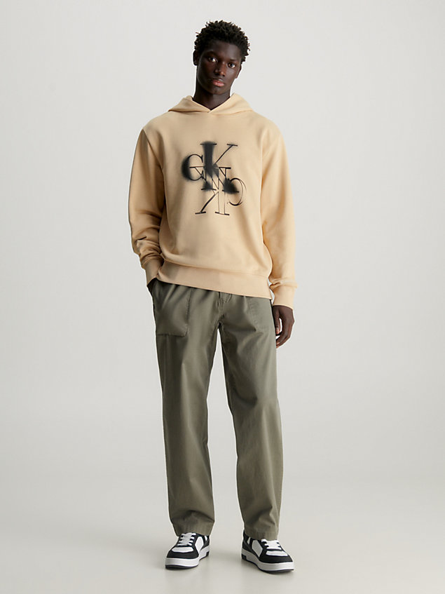 sudadera de felpa de algodón con capucha y logo beige de hombre calvin klein jeans