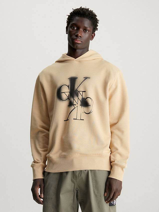 beige cotton terry logo hoodie for men calvin klein jeans