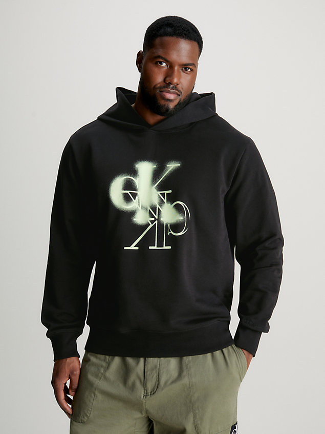 black cotton terry logo hoodie for men calvin klein jeans