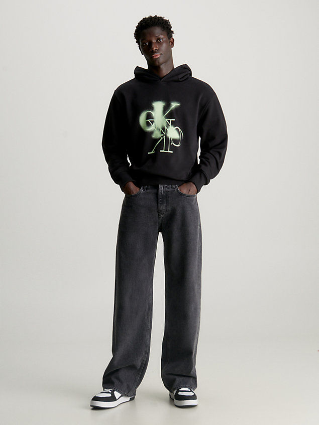 black bluza z kapturem z logo z bawełny frotte dla mężczyźni - calvin klein jeans