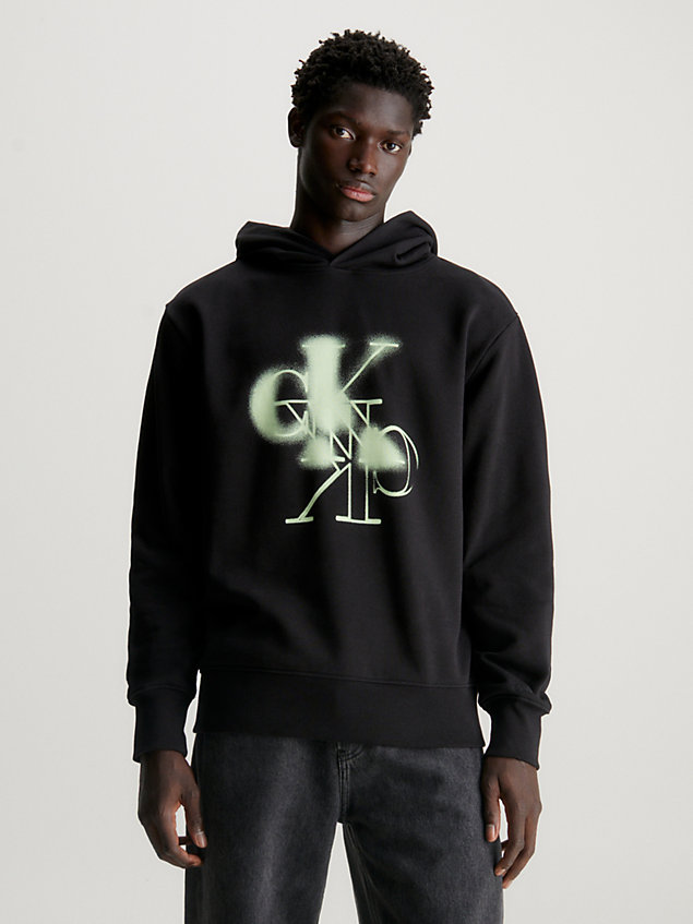 black cotton terry logo hoodie for men calvin klein jeans