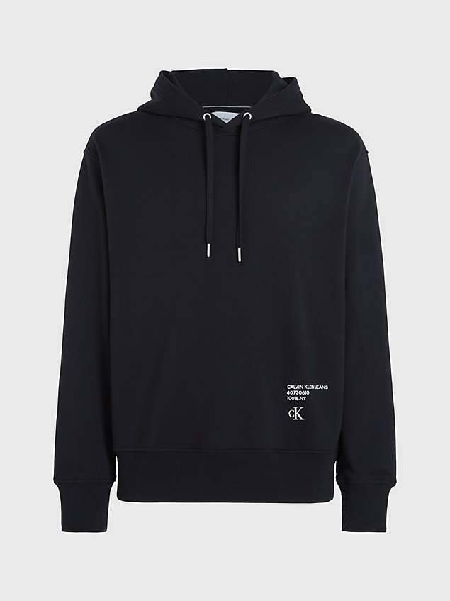 black relaxed hoodie met logo aan de achterkant voor heren - calvin klein jeans