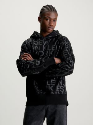 Calvin Klein Jeans SLANTED AOP LOGO RELAXED HOODIE Black - Free