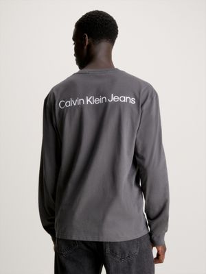NWT Men's Calvin Klein Jeans Long Sleeve Tshirt Logo Gray CK Top