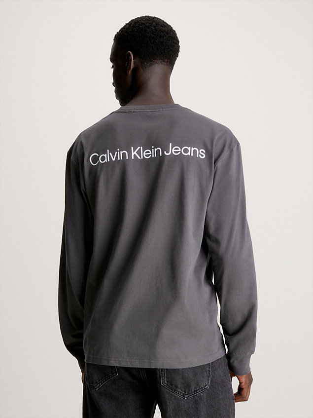 t-shirt a maniche lunghe con logo sul retro grey da uomini calvin klein jeans