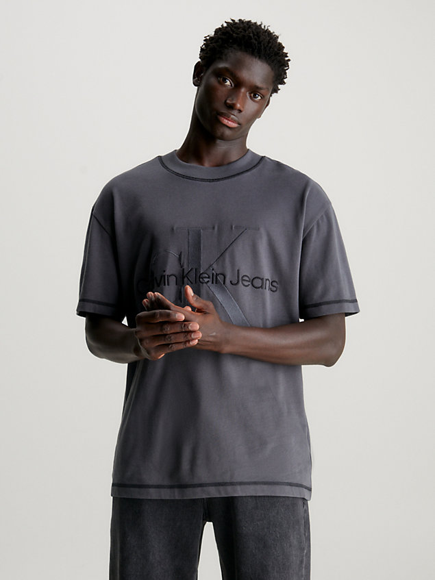 grey luźny t-shirt z monogramem dla mężczyźni - calvin klein jeans