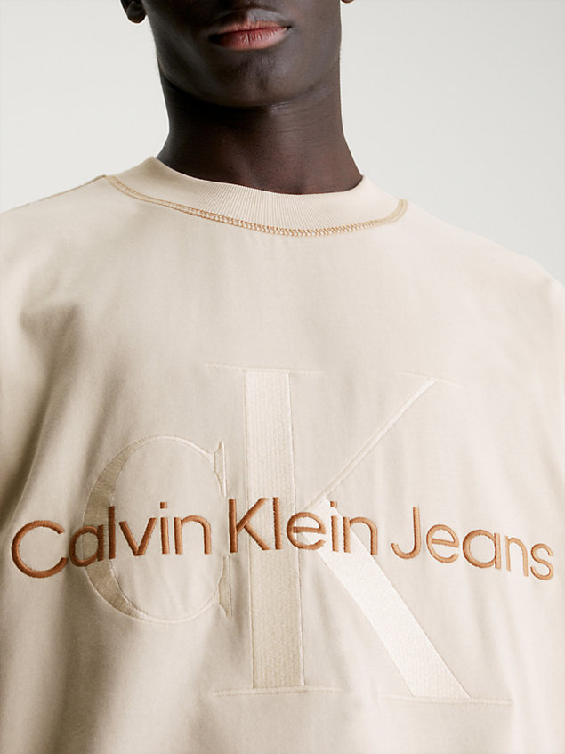 t-shirt con monogramma dal taglio relaxed white da uomo calvin klein jeans