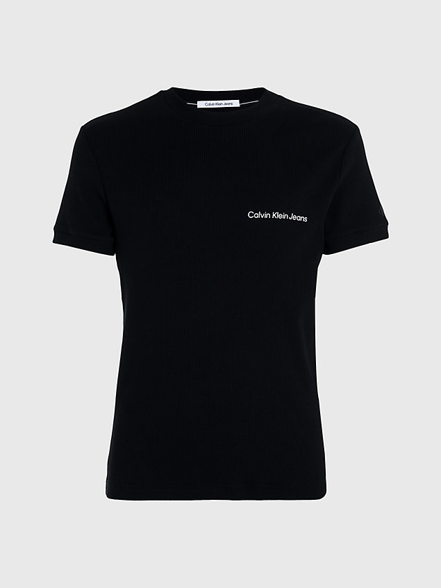 black wąski t-shirt ze ściągaczowej bawełny dla mężczyźni - calvin klein jeans