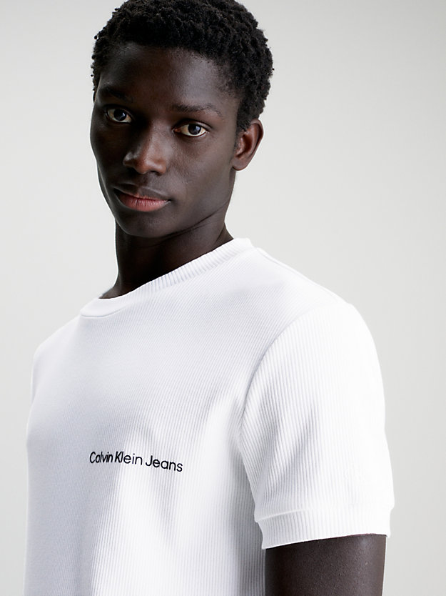 bright white slim ribbed cotton t-shirt for men calvin klein jeans