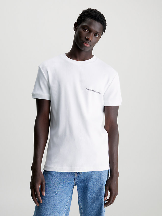 white wąski t-shirt ze ściągaczowej bawełny dla mężczyźni - calvin klein jeans