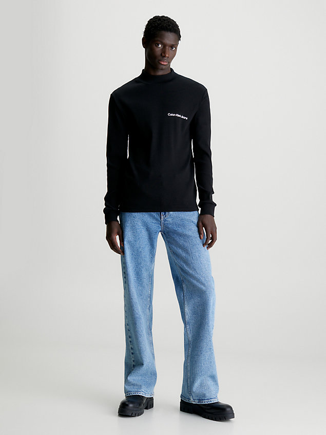 black slim geribbeld t-shirt met lange mouwen voor heren - calvin klein jeans