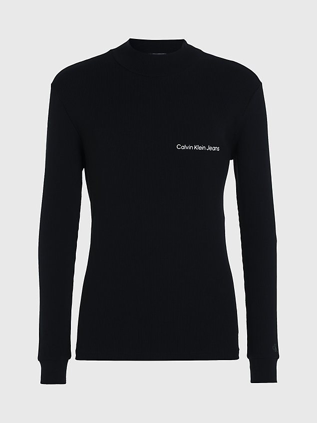 black wąska prążkowana koszulka z długim rękawem dla mężczyźni - calvin klein jeans