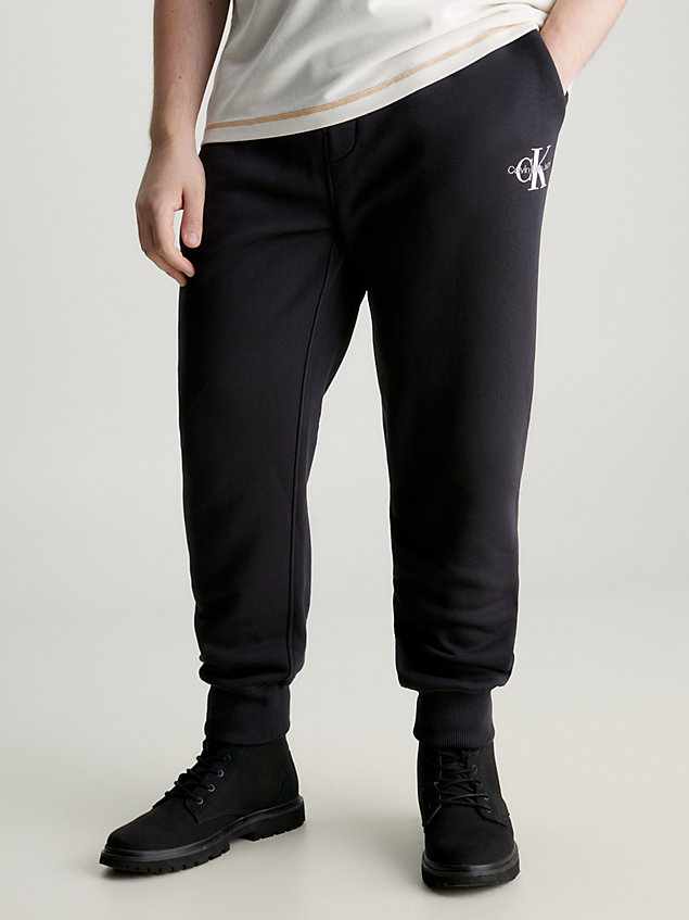 black spodnie dresowe z bawełnianego polaru dla mężczyźni - calvin klein jeans