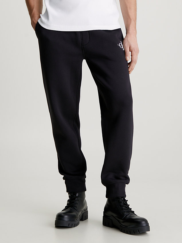 black polarowe spodnie dresowe z monogramem dla mężczyźni - calvin klein jeans