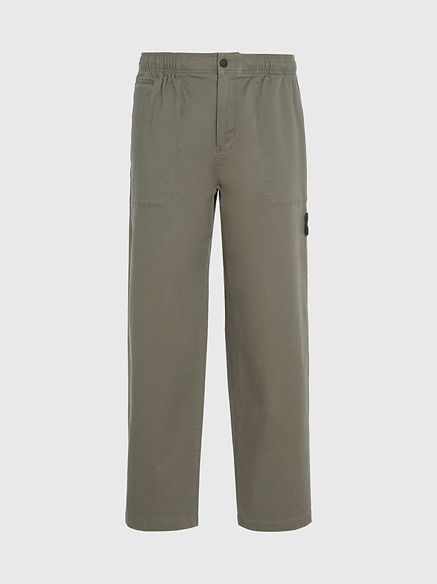 green swobodne spodnie z bawełny z twillem dla mężczyźni - calvin klein jeans