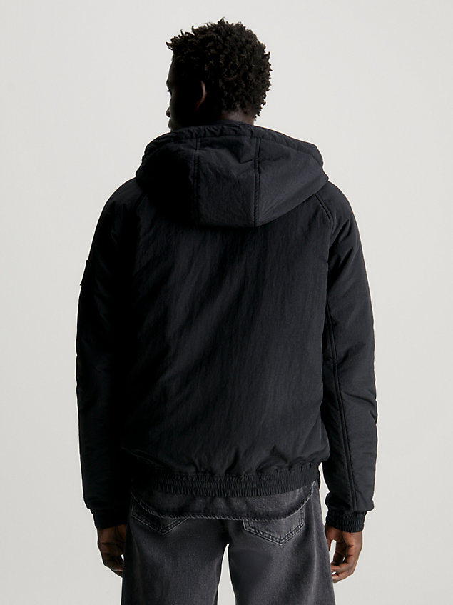 black padded hooded nylon jacket for men calvin klein jeans
