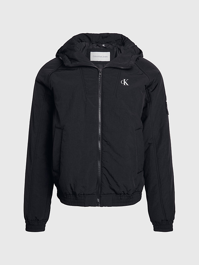 black padded hooded nylon jacket for men calvin klein jeans