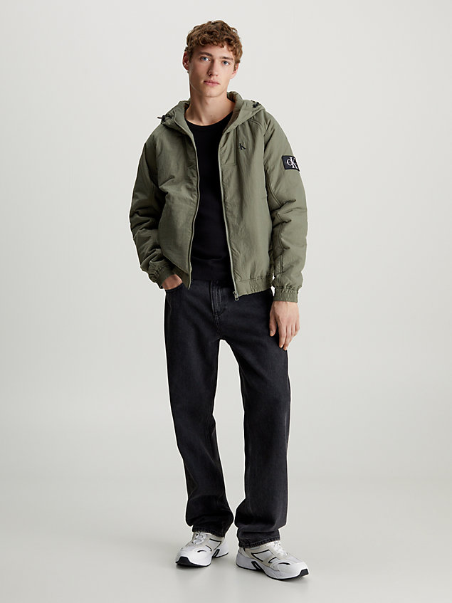 green padded hooded nylon jacket for men calvin klein jeans