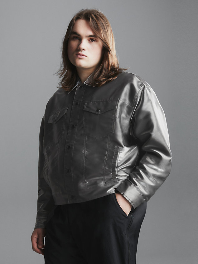 black relaxed metallic trucker jacket for men calvin klein jeans