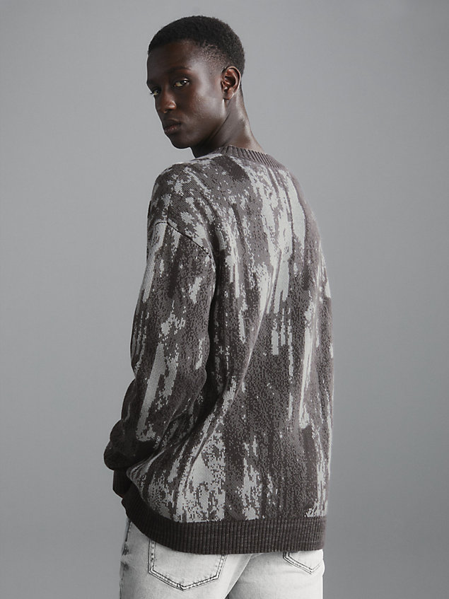 maglione lavorato a maglia jacquard in cotone grey da uomo calvin klein jeans