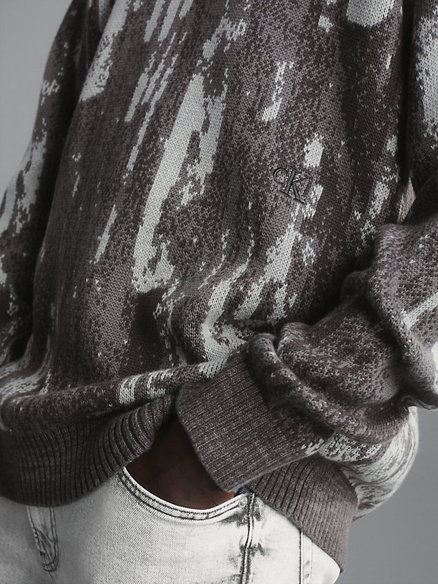 grey żakardowy sweter z bawełny dla mężczyźni - calvin klein jeans