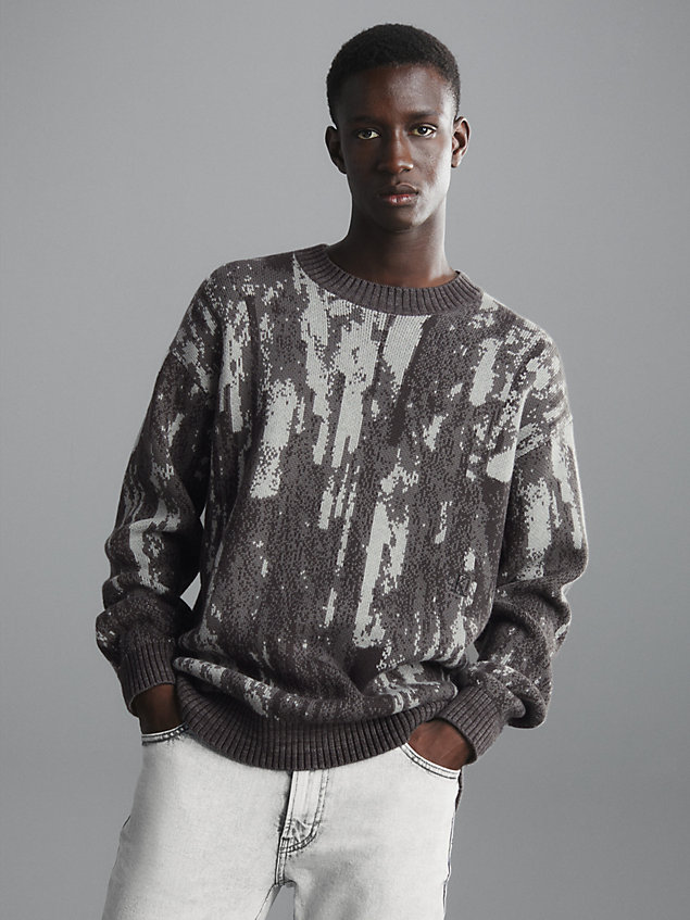 maglione lavorato a maglia jacquard in cotone grey da uomini calvin klein jeans