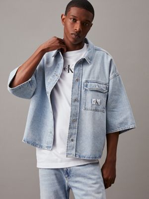 Denim shirt men short sleeve hotsell