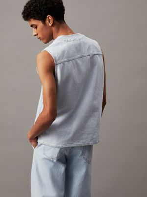 denim light denim zip up vest for men calvin klein jeans