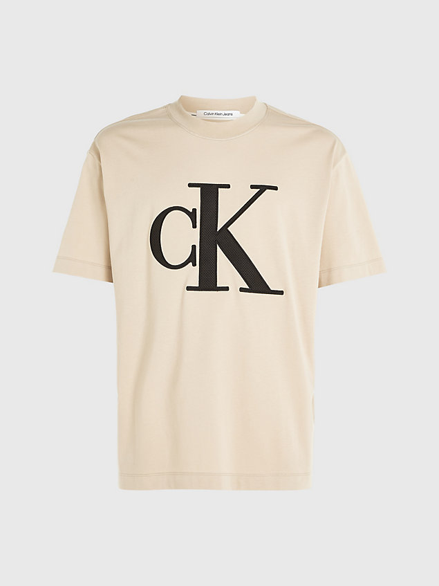 beige luźny t-shirt z monogramem dla mężczyźni - calvin klein jeans