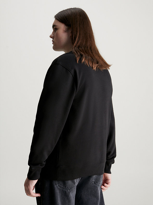 black sweatshirt aus baumwoll-frottee in großen größen für herren - calvin klein jeans