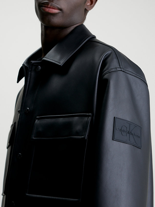 black kurtka koszulowa ze sztucznej skóry dla mężczyźni - calvin klein jeans