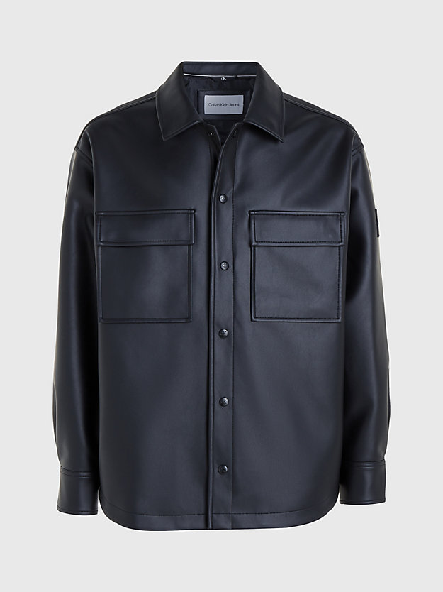ck black faux leather shirt jacket for men calvin klein jeans
