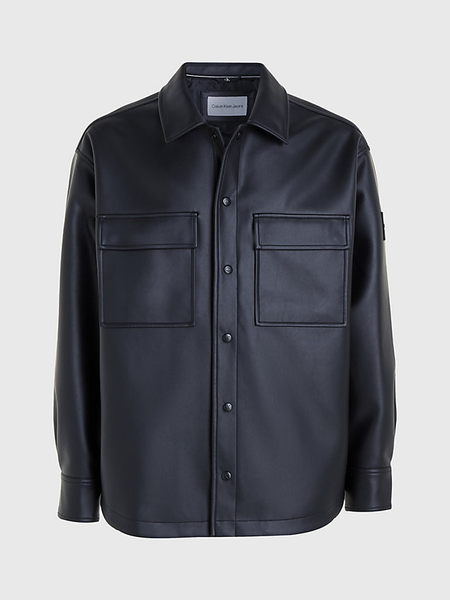 black kurtka koszulowa ze sztucznej skóry dla mężczyźni - calvin klein jeans