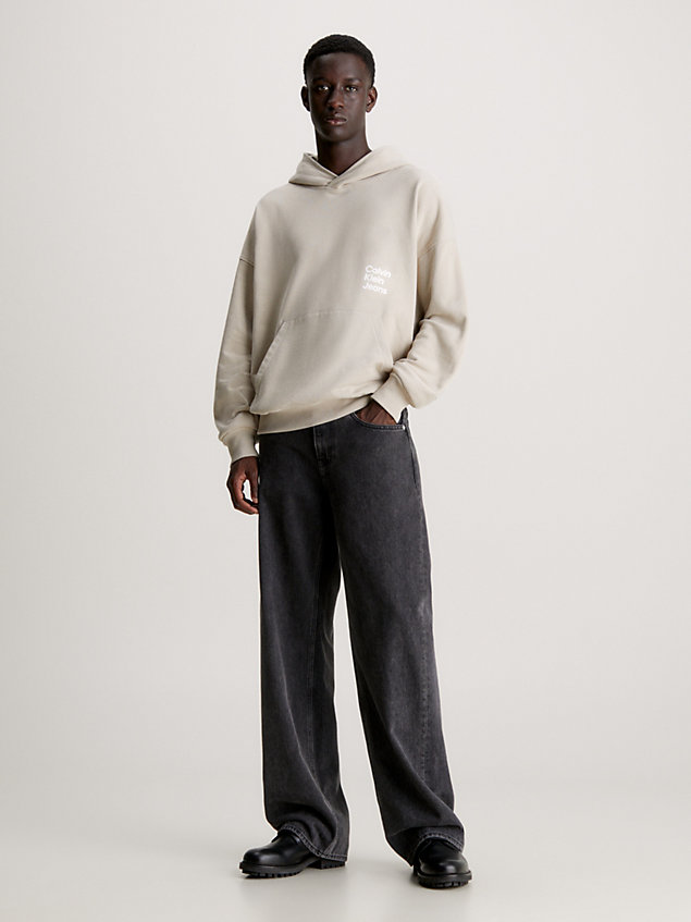 grey bluza z kapturem oversize z logo z tyłu dla mężczyźni - calvin klein jeans