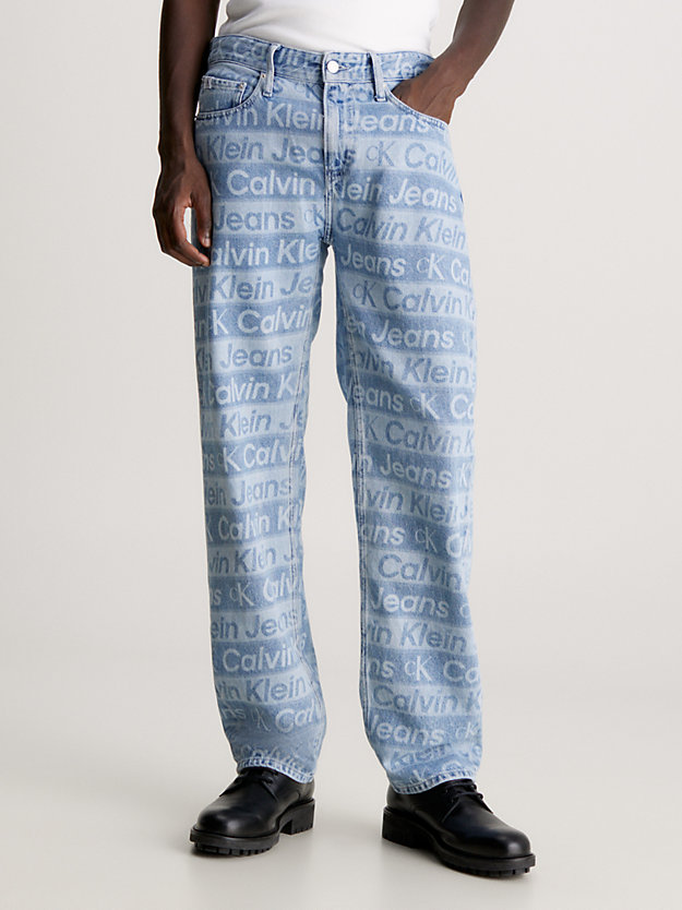 jeans 90s straight con logo all-over denim light da uomo calvin klein jeans