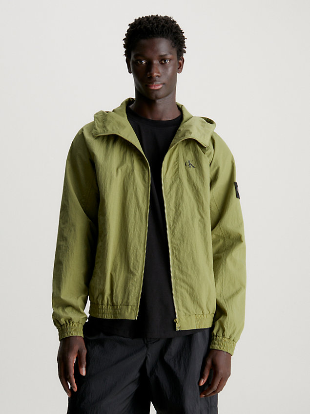 green structured nylon hooded jacket for men calvin klein jeans