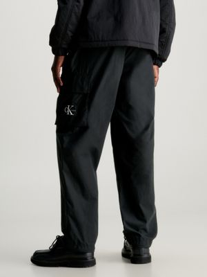 ck black cotton poplin utility trousers for men calvin klein jeans