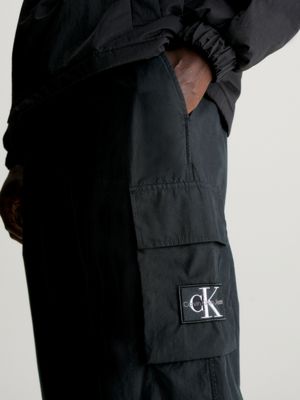 ck black cotton poplin utility trousers for men calvin klein jeans