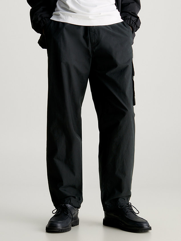 black cotton poplin utility trousers for men calvin klein jeans