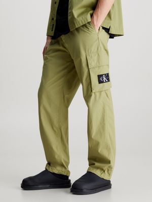 green cotton poplin utility trousers for men calvin klein jeans