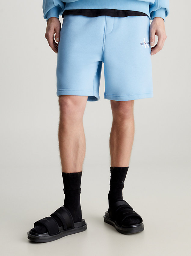 pantaloncini da tuta in pile con monogramma blue da uomini calvin klein jeans