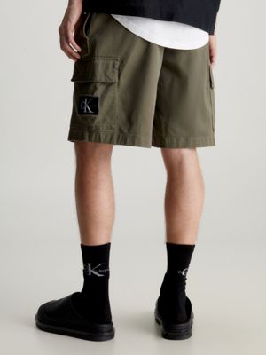 dusty olive relaxed cotton twill cargo shorts for men calvin klein jeans