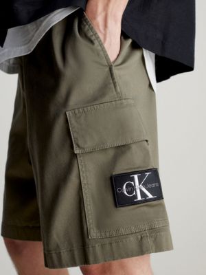 dusty olive relaxed cotton twill cargo shorts for men calvin klein jeans