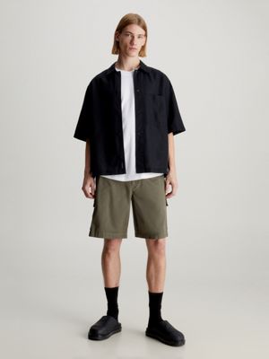 dusty olive relaxed cotton twill cargo shorts for men calvin klein jeans