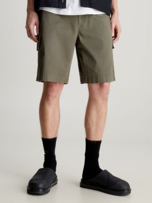 green relaxed cotton twill cargo shorts for men calvin klein jeans